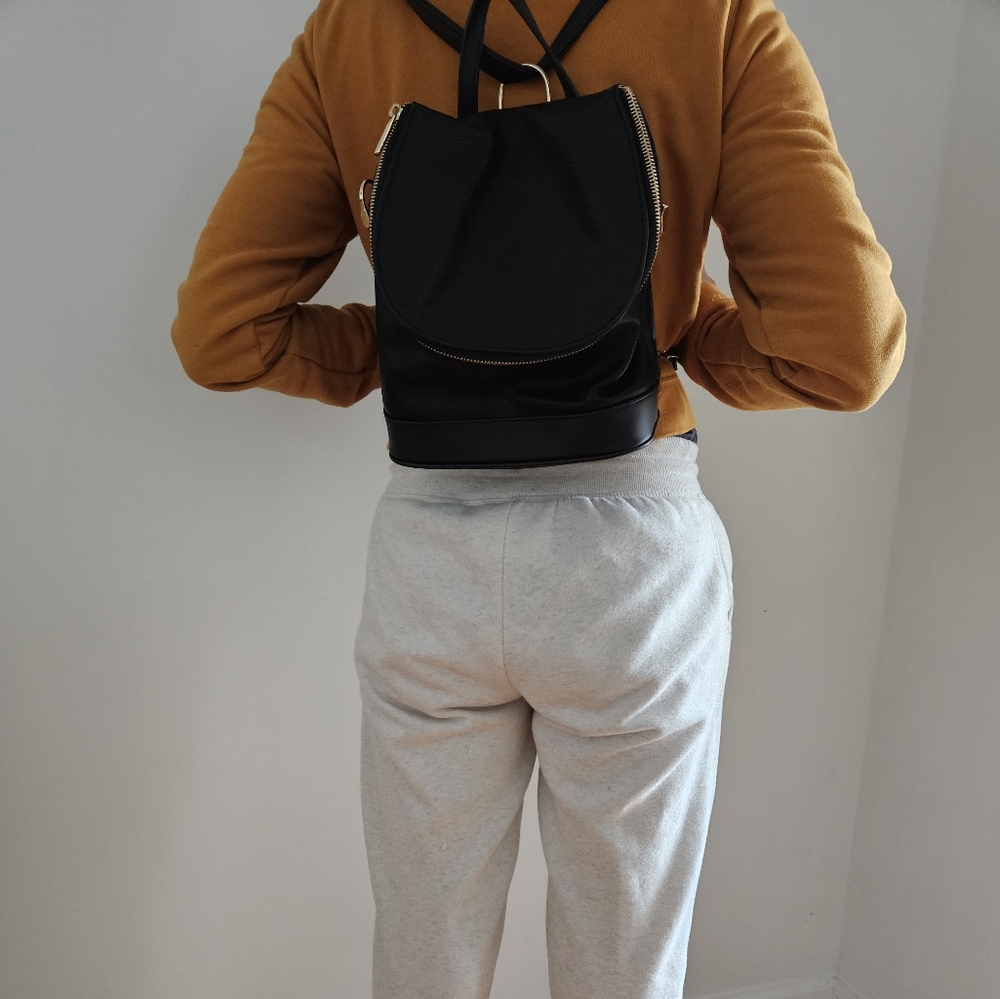 Black Faux Leather Backpack Purse - Picture 6 of 6